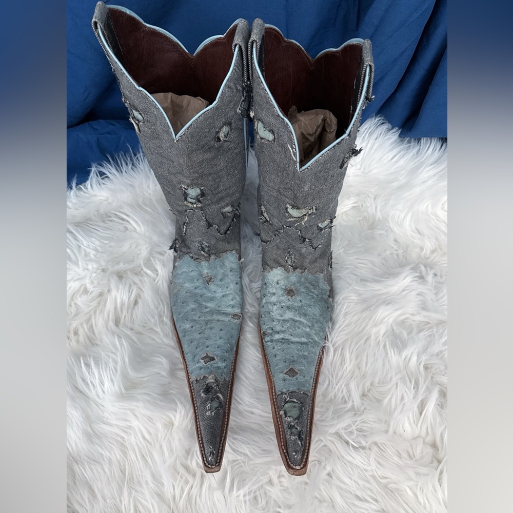 Bilbo ( coach roach kickers)Distressed Blue Denim Western boots US 9.5 - Picture 2 of 7